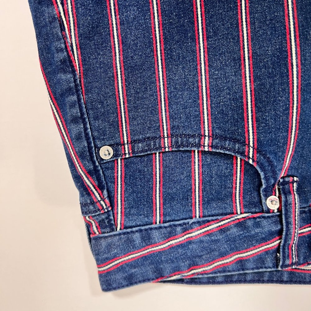 American Eagle Super Stretch Red White Blue Denim Striped Mini Skirt Siz… - Picture 3 of 11